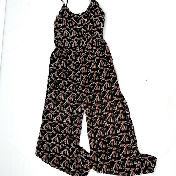 Anthropologie Dolan Sz L 100% Silk Black Rolakan Tapestry Print Romper Jumpsuit - Picture 2 of 9